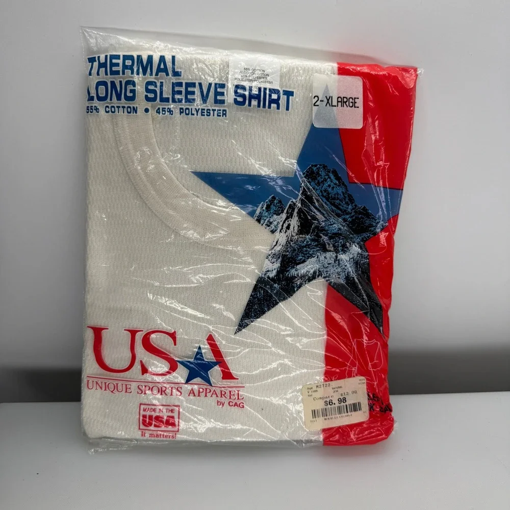 Vintage USA Thermal‎ Long Sleeve Shirt Mens 2XL Deadstock Made USA Waffle Knit